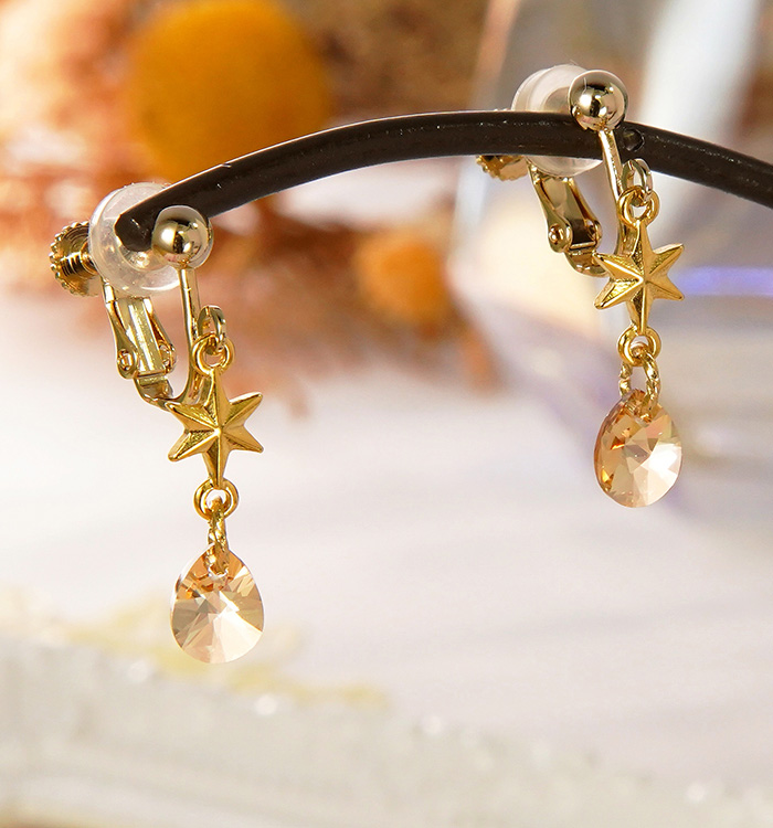 クリスタルガラス星型 イヤリング ゴールデンシャドー No.5XT-0021-00